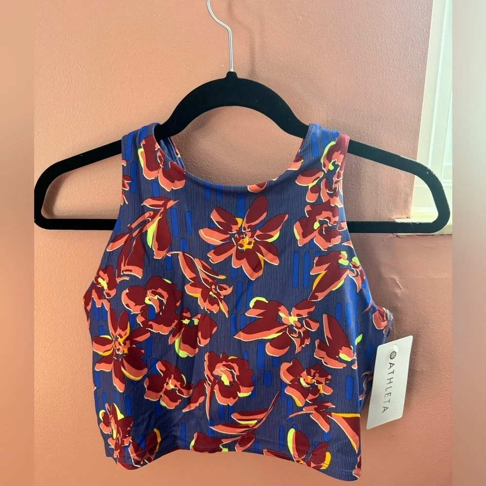 NWT Athleta 531128 Conscious Crop Printed D-DD Top Solarize Chrome Blue - Picture 2 of 4
